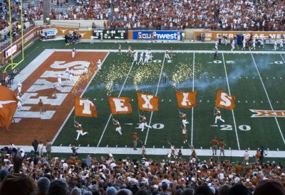 Football tailgate fans hook em horns halftime show 201511360